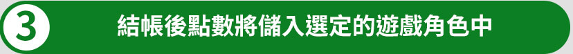 結帳後點數將儲入選定的遊戲角色中 