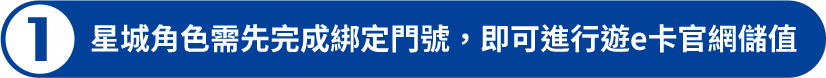 星城角色需先完成綁定門號，即可進行遊e卡官網儲值