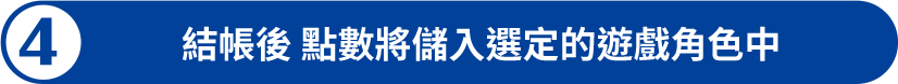 結帳後 點數將儲入選定的遊戲角色中 